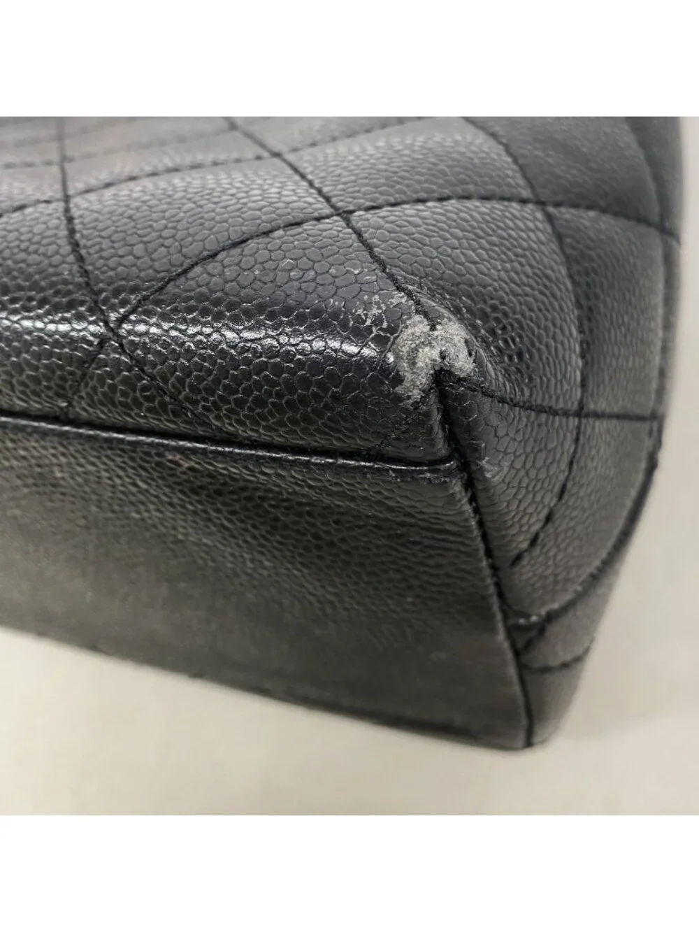 Chanel Handbag Quilted Caviar Leather Black Gold